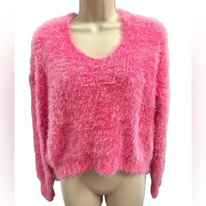Cute Bright Pink Sweater! Size -Small- Barbie Vibes-Super Soft V-neck like New